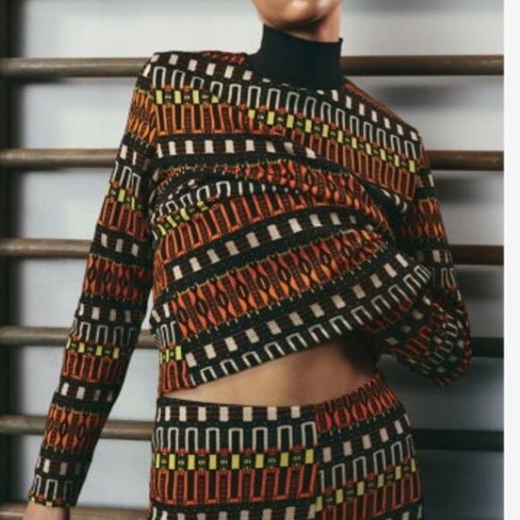 Zara Jacquard Printed Retro Tribal Knit Long Sleeve Tee Medium NEW - Picture 1 of 10